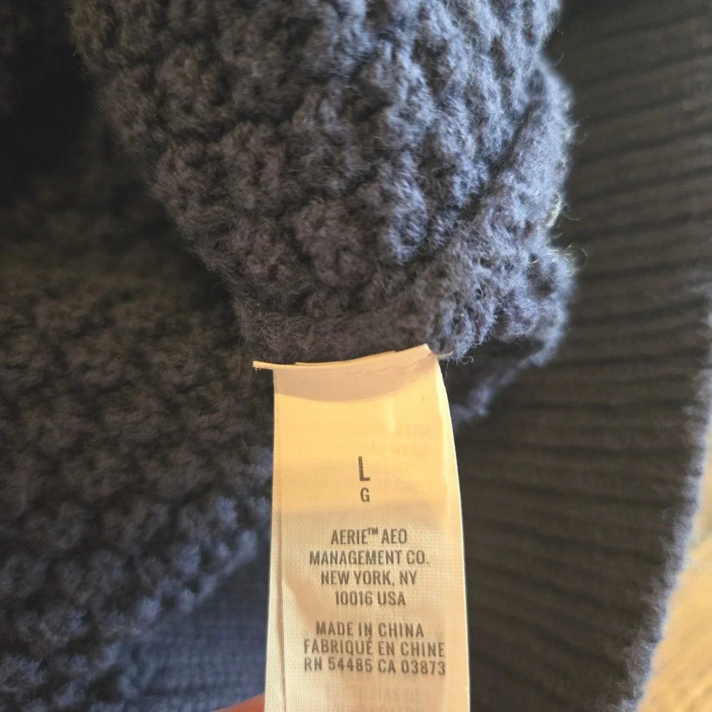 Aerie Sweater Womens Large Navy Collegiate Oversized Cardigan Varsity Letterman - Picture 9 of 12